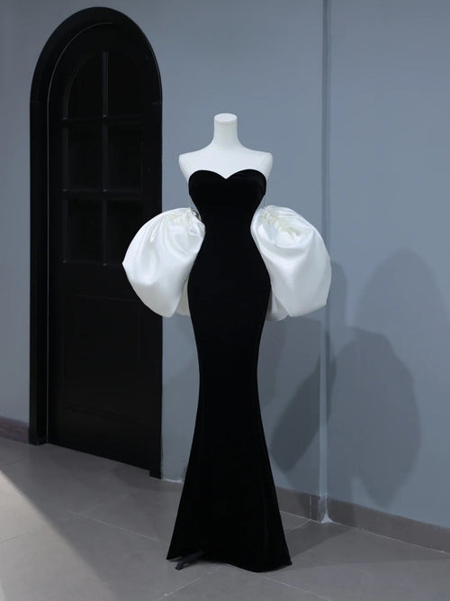Modest Prom Dresses Aesthetic Mermaid Sweetheart Black Velvet Inspiration Style Impress With Cape Long Party Formal Gown AS398