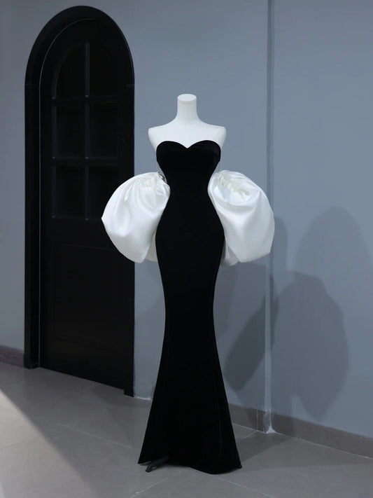 Modest Prom Dresses Aesthetic Mermaid Sweetheart Black Velvet Inspiration Style Impress With Cape Long Party Formal Gown AS398