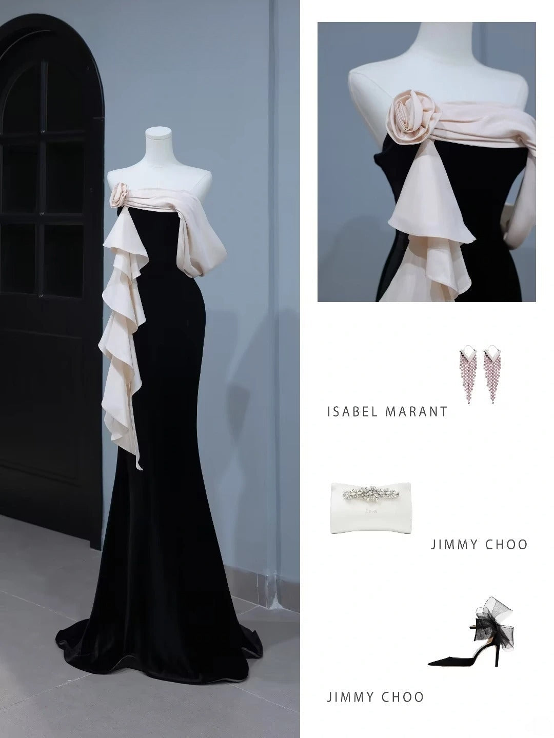 Modest Prom Dresses Aesthetic Mermaid Strapless Black Velvet Inspiration Style Impress With Flower Long Party Formal Gown AS399