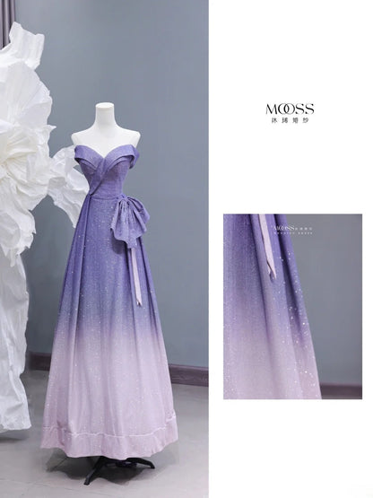 Chic A line Off The Shoulder Lilac Pink Ombre Sequin Long Prom Formal Fancy Evening Dresses Dinner Outfits Classy Party Gowns AS428
