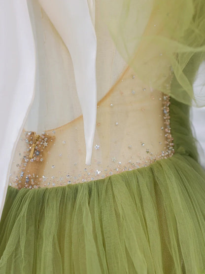 Modest Prom Dresses Aesthetic A Line One Shoulder Sage Green Tulle Inspiration Impress Long Party Formal Gown For Teenagers High Schools AS432