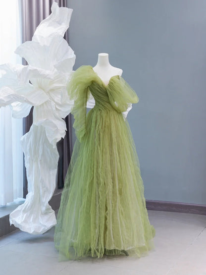 Modest Prom Dresses Aesthetic A Line One Shoulder Sage Green Tulle Inspiration Impress Long Party Formal Gown For Teenagers High Schools AS432