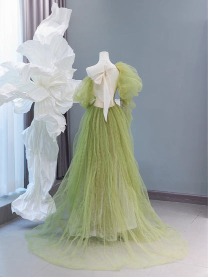 Modest Prom Dresses Aesthetic A Line One Shoulder Sage Green Tulle Inspiration Impress Long Party Formal Gown For Teenagers High Schools AS432
