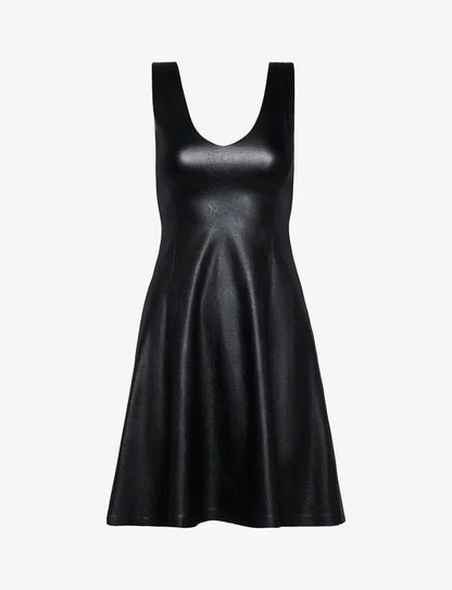 Faux Leather V-Neck Founder Dress