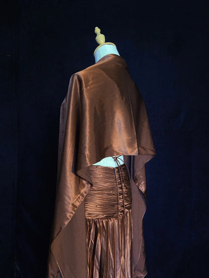 Trendy Prom Dresses Inspiration Mermaid Spaghetti Strap Chocolate Gala Satin Backless With Cape Formal Gowns N3189
