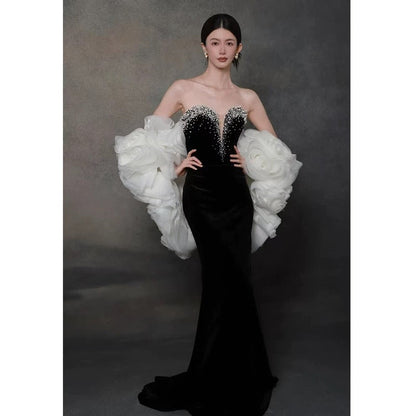 Sexy Evening Dresses Women Mermaid Sweetheart Black With Cape Long Prom Gown Party Wear Fashion Dresses N1808