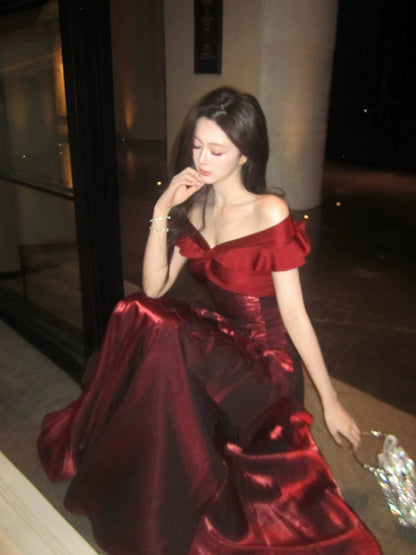 Classy Mermaid Off The Shoulder Black With Short Sleeves Long Formal Gowns Prom Dresses N2056