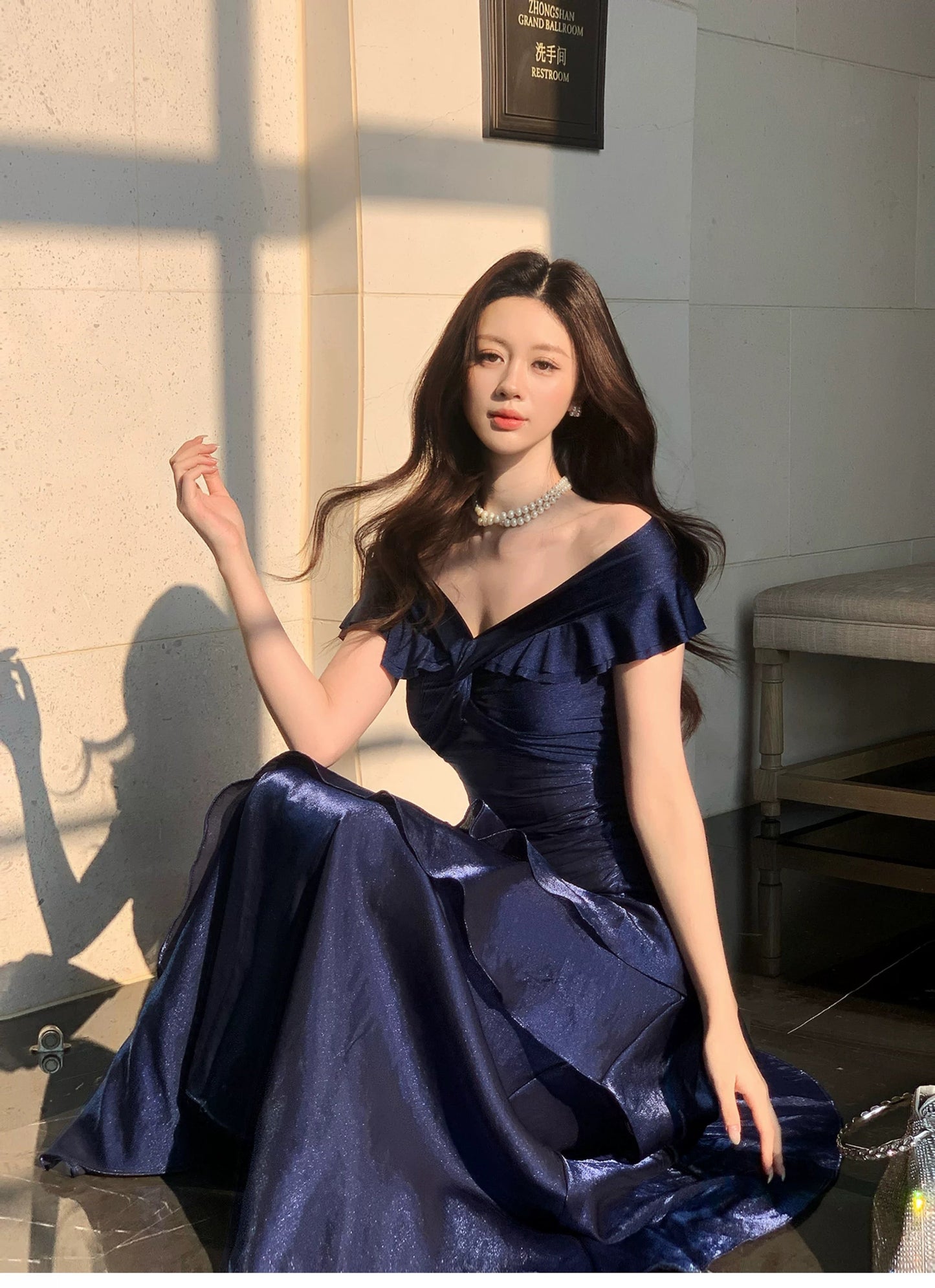 Classy Mermaid Off The Shoulder Royal Blue With Short Sleeves Long Formal Gowns Prom Dresses N2051