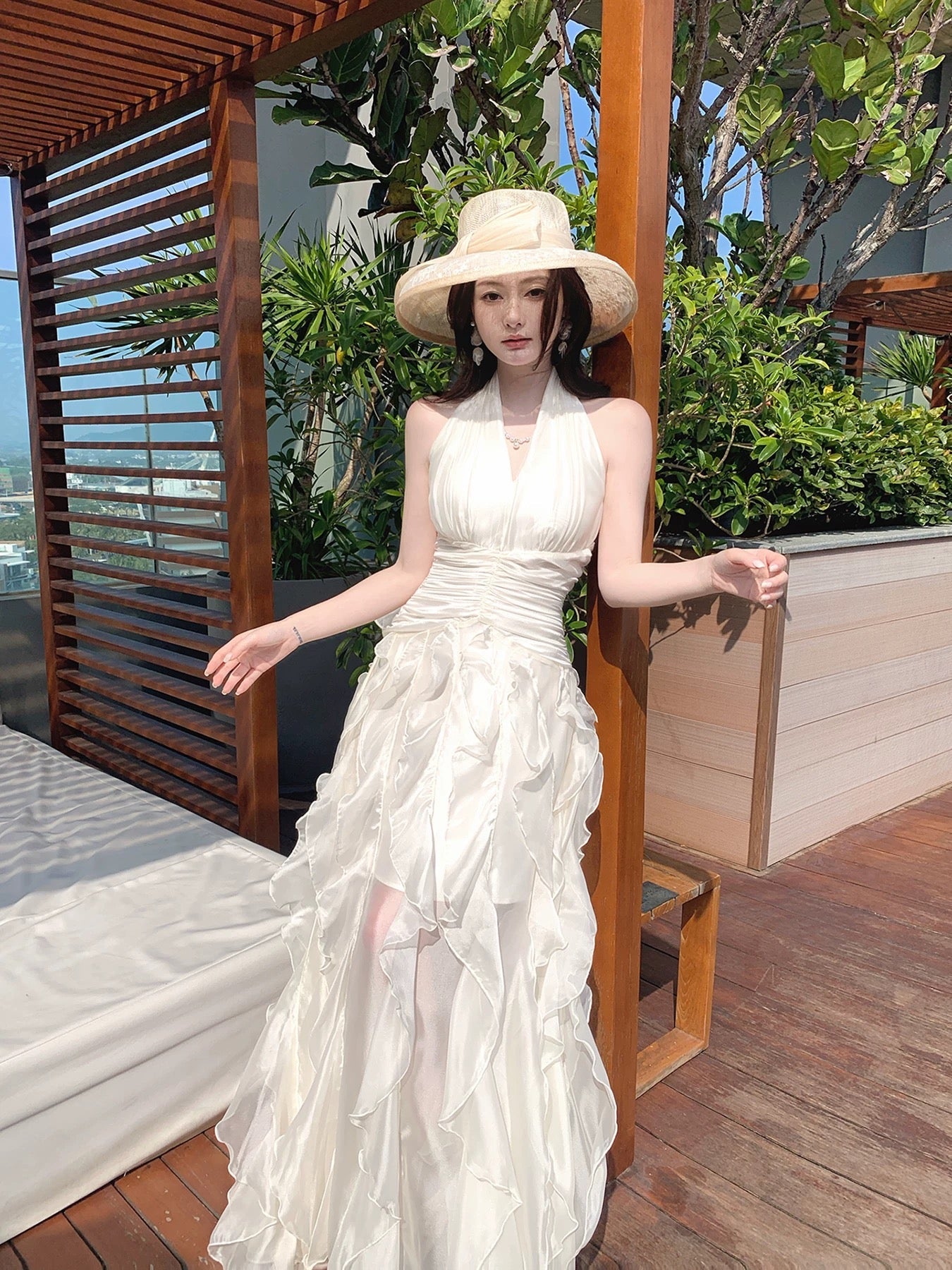 Beautiful A Line Halter White Ruffles Long For Women Girls Teens Prom Dresses N2202