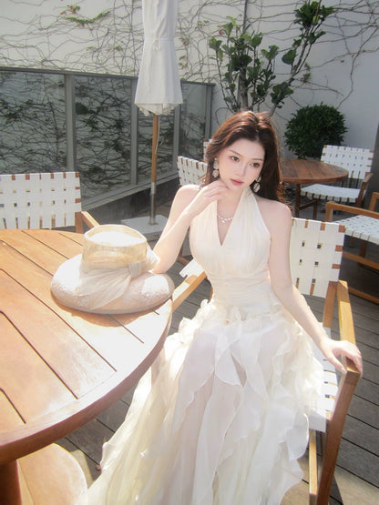 Beautiful A Line Halter White Ruffles Long For Women Girls Teens Prom Dresses N2202