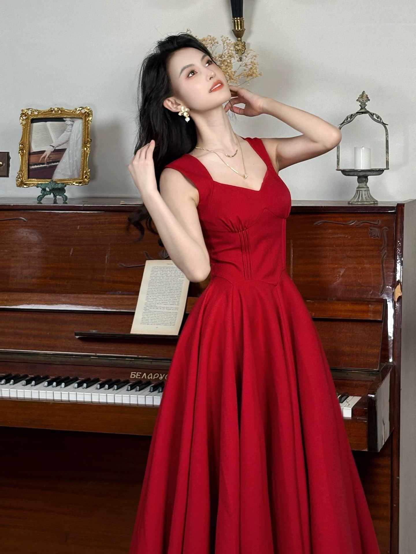 Simple A Line Spaghetti Strap Red Summer Formal For Women Girls Teens Prom Dresses N2209