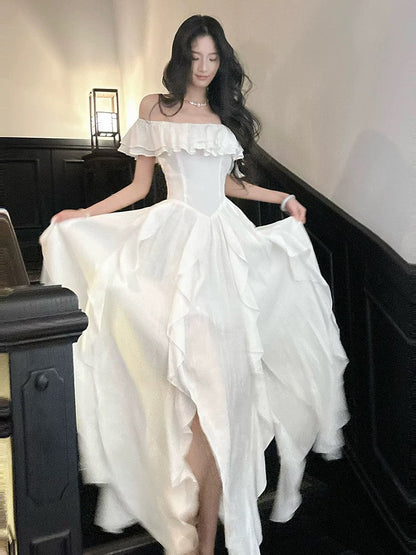 French Style A Line Off The Shoulder Ankle Length Summer Formal For Women Teens Prom Dresses N2225