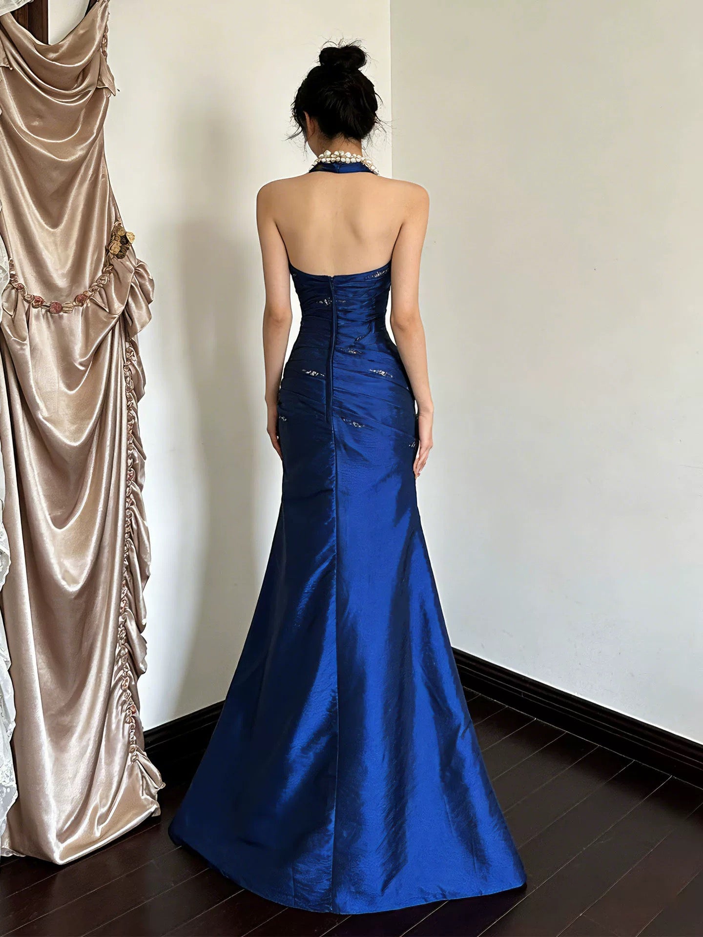 Royal Blue Mermaid Long Prom Dress Beaded Vintage Evening Dress AB1822