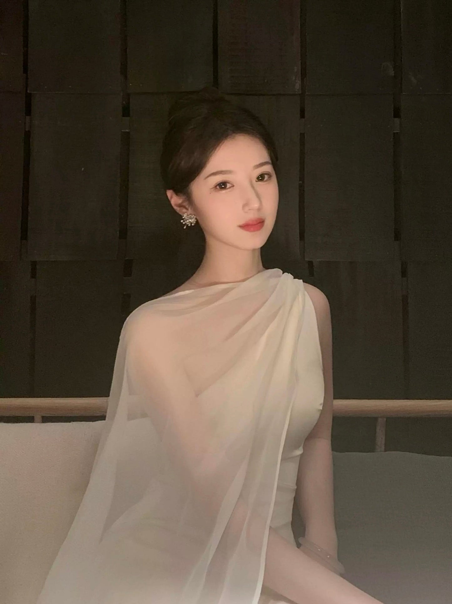 Simple Prom Dresses Mermaid One Shoulder Ivory With Scarf Long Formal Dress N3177