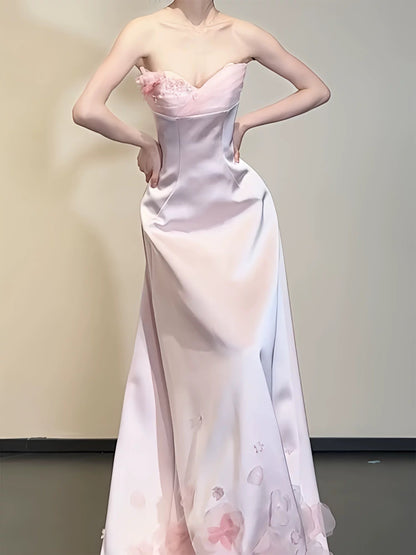 Elegant Prom Dresses Mermaid Sweetheart Pink Satin Sleeveless Long Formal Evening Dress N3958