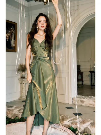 Modest Mermaid Spaghetti Straps Olive Green Prom Dresses High School Teens Senior Graduation Dance Party Outfits AB2513