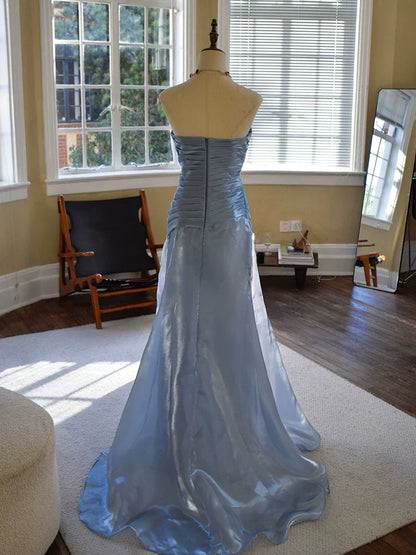 Vintage Mermaid Strapless Blue Long Prom Dresses With Pleated Inspiration Party Night Evening Dress 18th Birthday Outfits AB2369
