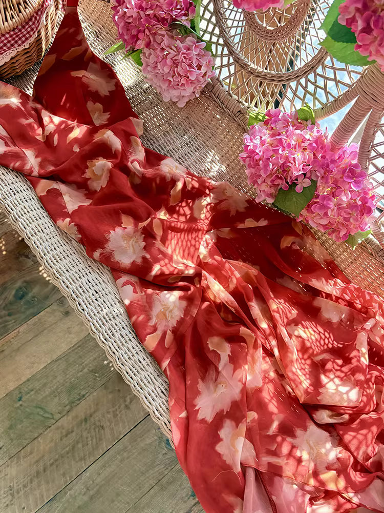 Vintage 1950s Mermaid V Neck Floral Chiffon With Scarf Prom Dresses Inspiration Long Party Evening Dress 18th Birthday Outfits AB2378