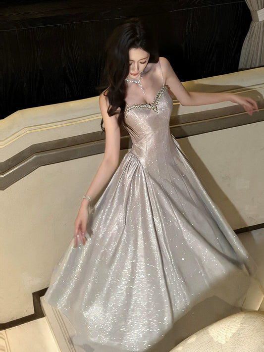 Modest A Line Spaghetti Straps Pink Sequin Prom Dresses Wedding Guest Dress 20th Birthday Outfits AB2463