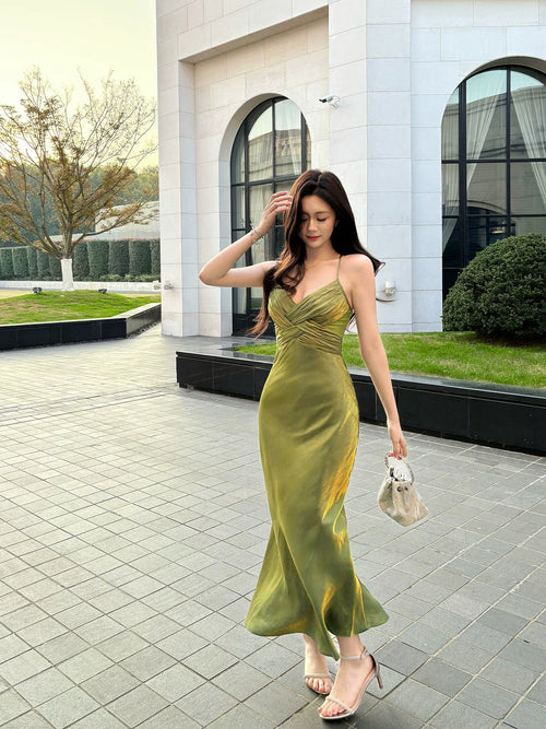 Modest Mermaid Halter Green Prom Dresses Wedding Guest Gown 18th Nigh Party Birthday Outfits AB2422