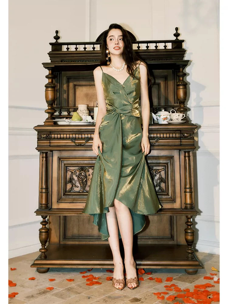 Modest Mermaid Spaghetti Straps Olive Green Prom Dresses High School Teens Senior Graduation Dance Party Outfits AB2513