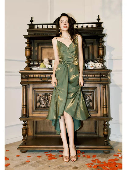 Modest Mermaid Spaghetti Straps Olive Green Prom Dresses High School Teens Senior Graduation Dance Party Outfits AB2513