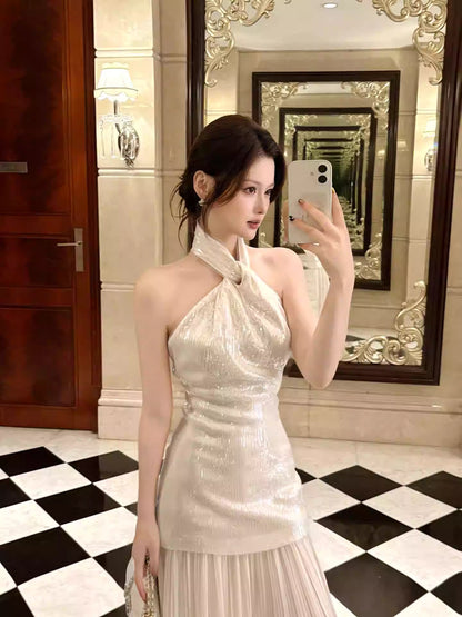 Elegant Mermaid Halter Ivory Ankle Length Prom Dresses 17th Nigh Party Birthday Outfits AB2484