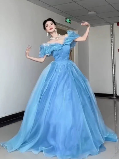 Princess Ball Gown Off The Shoulder Blue Prom Dresses Inspiration Long Party Night Gowns 20th Birthday Outfits AB2240