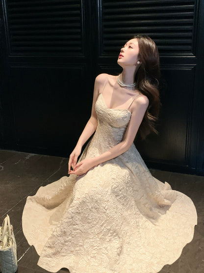 Modest A Line Spaghetti Straps Champagne Satin Prom Dresses Wedding Guest Dress 20th Birthday Outfits AB2462