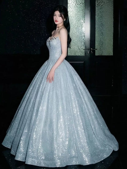 Sparkly Ball Gown 2026 Strapless Blue Sequins Prom Dresses Inspiration Long Party Night Evening Gowns 19th Birthday Outfits AB2265