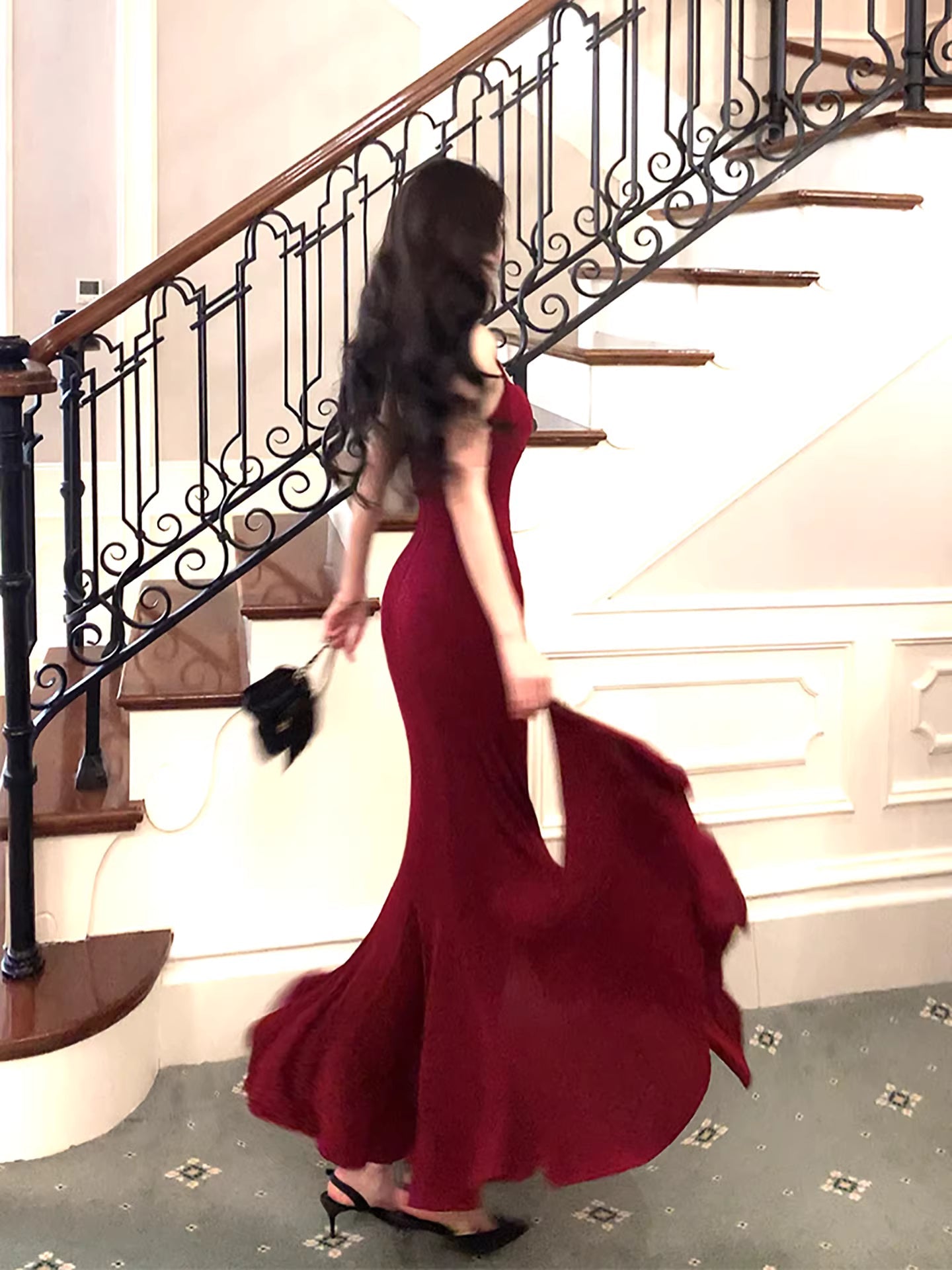 Modest Mermaid Spaghetti Straps Burgundy Long Prom Dresses Wedding Guest Dress 20th Birthday Outfits AB2493
