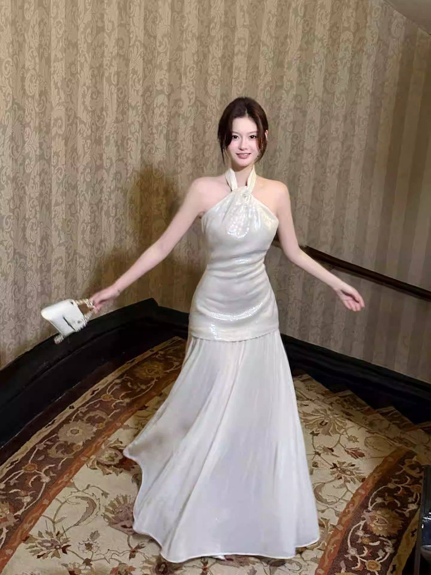 Elegant Mermaid Halter Ivory Ankle Length Prom Dresses 17th Nigh Party Birthday Outfits AB2484