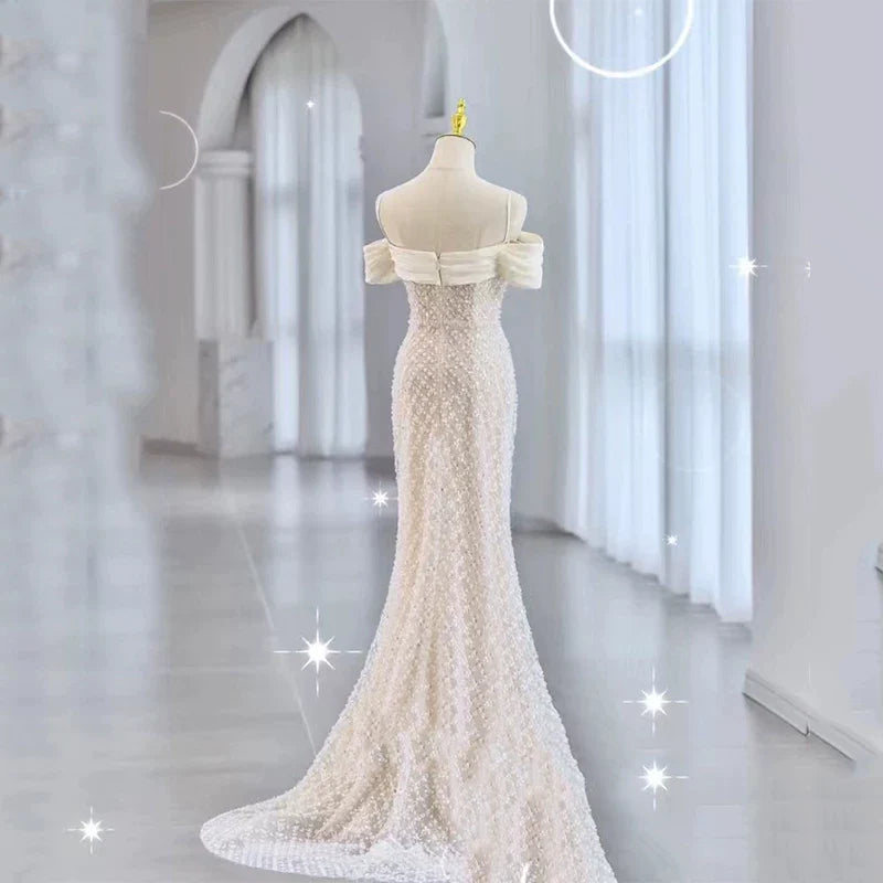 Modest Mermaid Spaghetti Straps White Sequin Prom Dresses Inspiration Long Party Night Evening Dress 20th Birthday Outfits AB2336
