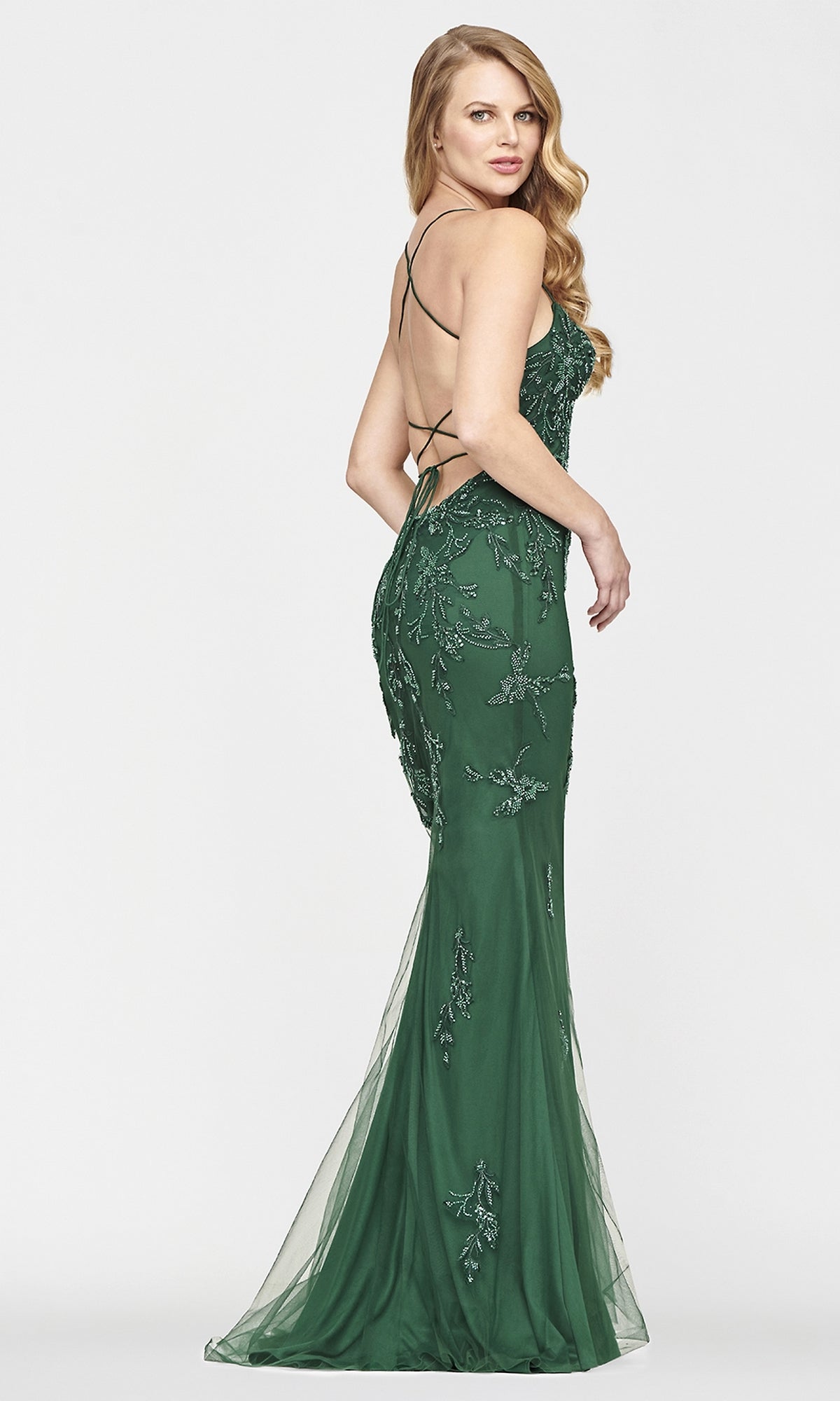 Faviana Long Yellow Prom Dress with Strappy Back