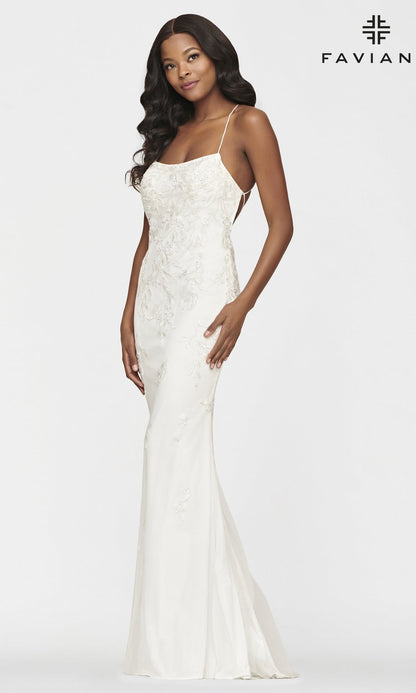 Faviana Long Yellow Prom Dress with Strappy Back