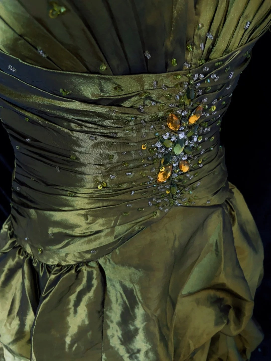 Modest Prom Dresses Ball Gown Olive Green Satin Floor Length Formal Evening Outfits N3485