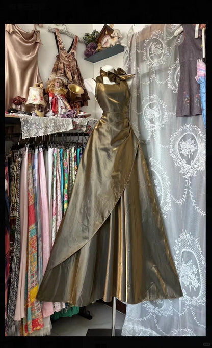 Vintage Ball Gown Spaghetti Straps 80s Sleeveless Party Gowns Long Prom Dresses N1935