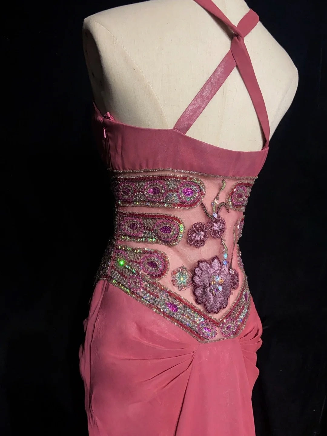 Trendy Prom Dresses Inspiration Mermaid Halter Pink Chiffon Gala With Beading Formal Gowns N3207