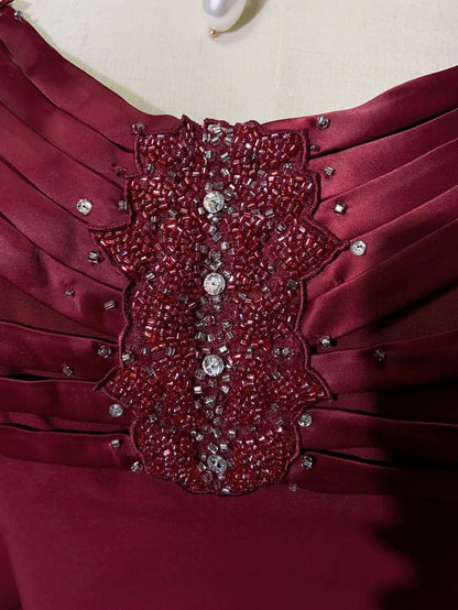 Timeless Prom Dresses A line Spaghetti Strap Burgundy Chiffon With Cape Beading Long Evening Outfits N3203