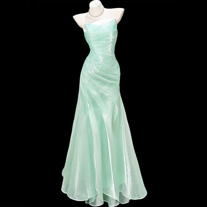 Light Blue Strapless Pleated Prom Dresses Evening Formal Gown Semi Formal Grad Long Prom Dress For Teens AB1993