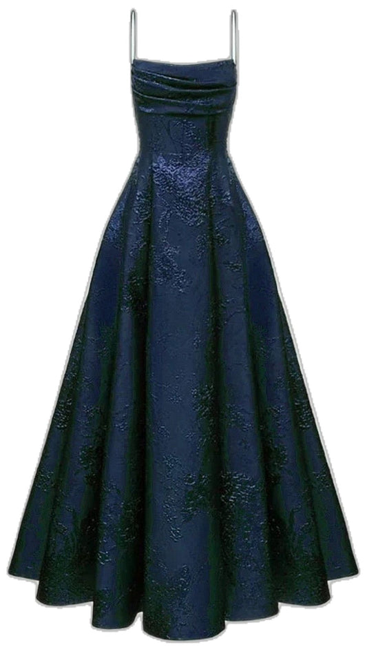Chic Spaghetti Strap A line Wedding Guest Dresses Navy Blue Blue Prom Formal Dresses AB1848