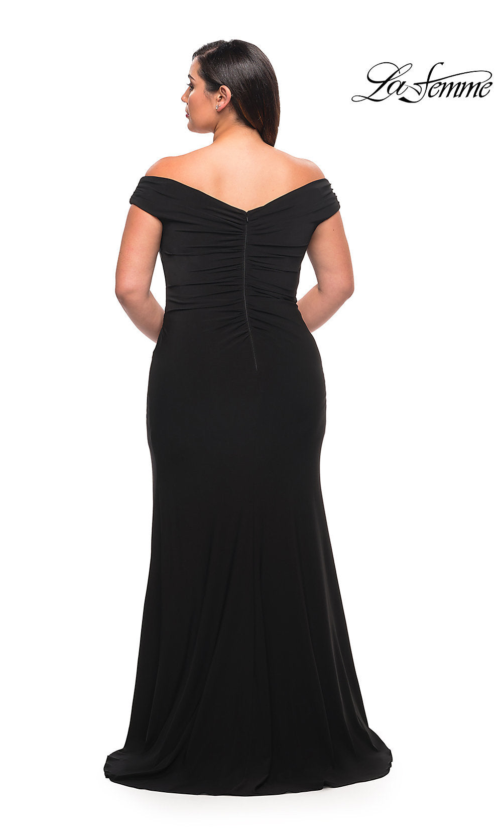 La Femme Long Plus-Size Off-Shoulder Prom Dress