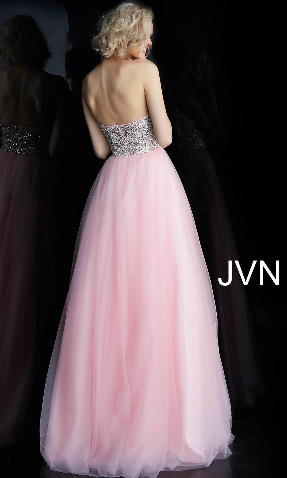 Long Jovani Strapless Blush Pink Prom Dress