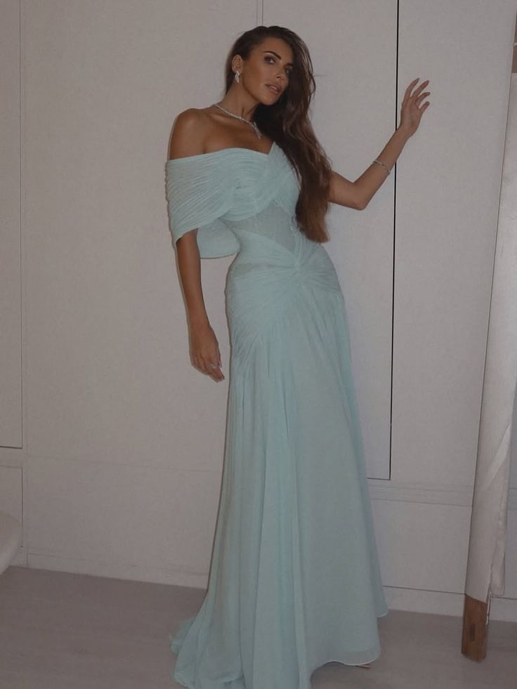 Sexy Mermaid Off The Shoulder Light Sky Blue Chiffon Prom Dresses Party Dress Long Evening Dresses AB2139
