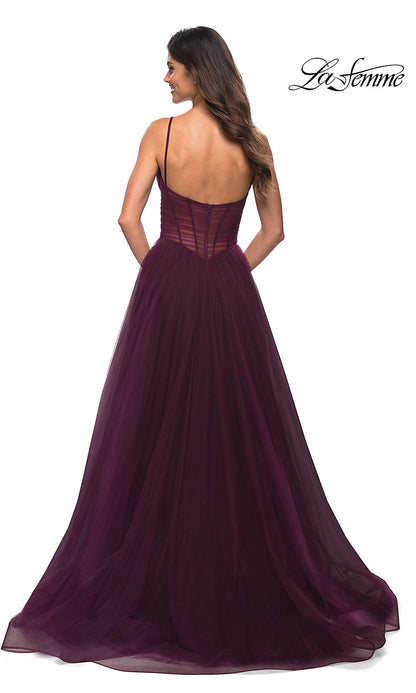 Sheer-Waist Long A-Line Prom Dress by La Femme