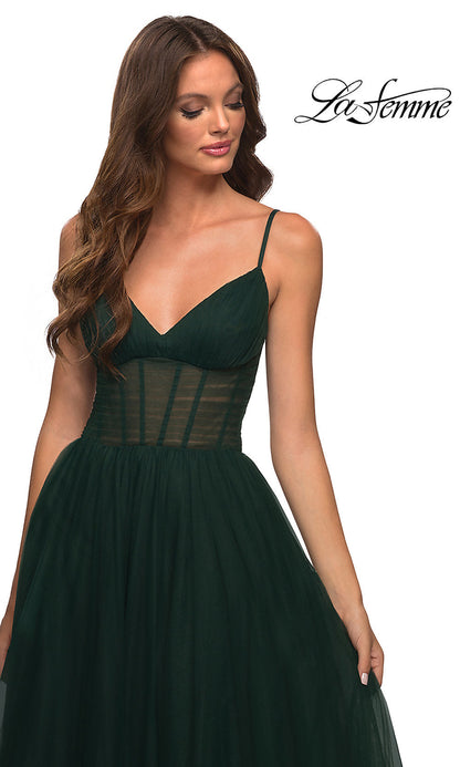 Sheer-Waist Long A-Line Prom Dress by La Femme