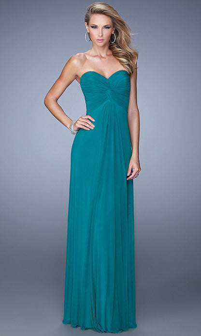 Strapless Long La Femme Prom Dress with Front Knot