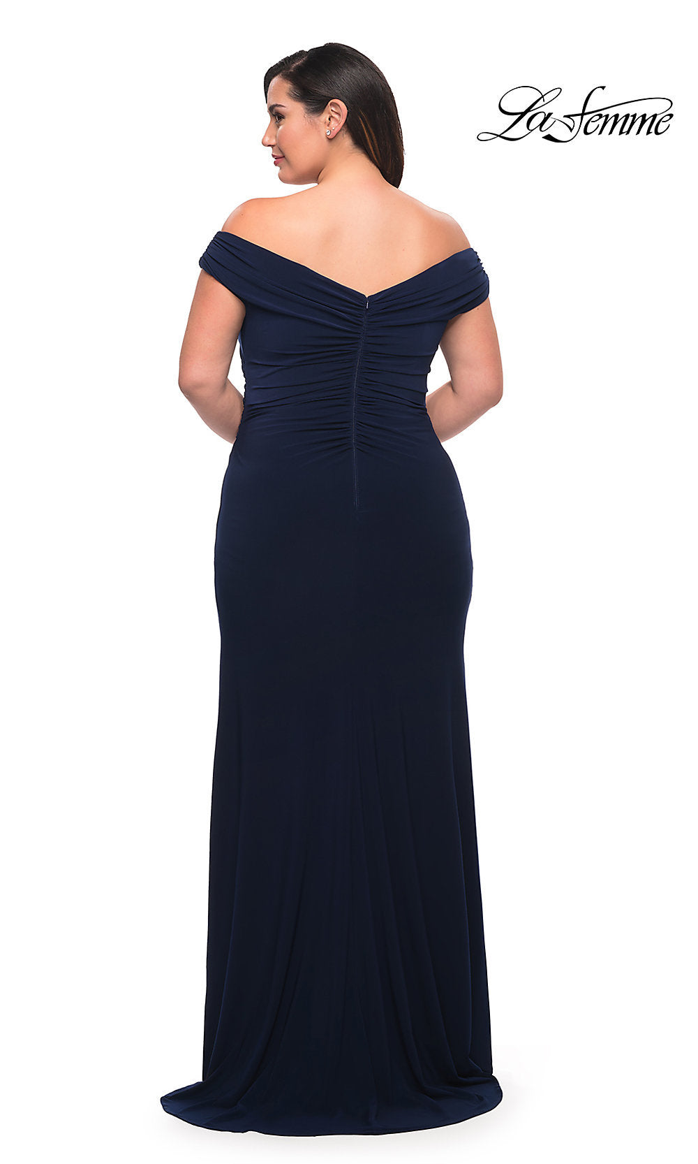 La Femme Long Plus-Size Off-Shoulder Prom Dress