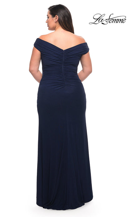 La Femme Off-the-Shoulder Long Plus-Size Gown