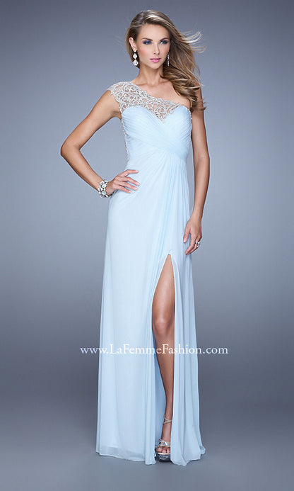 One-Shoulder Long La Femme Lace-Back Prom Dress
